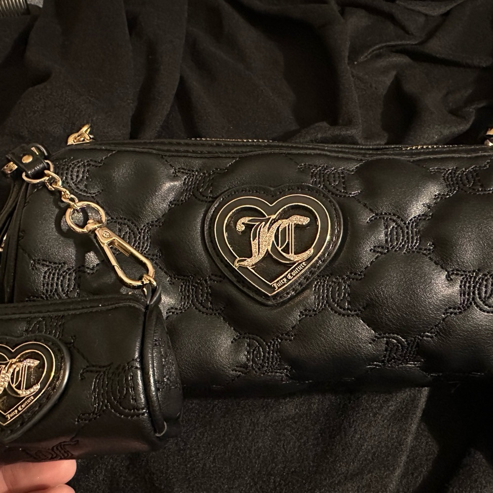 Juicy Couture Black Quilted small bag with Gold Heart Accents as well as a mini.